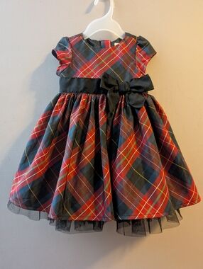 ❤️ Baby GAP Girls Red & Black Plaid Party Dress with Bow Full Length 3-6 Months